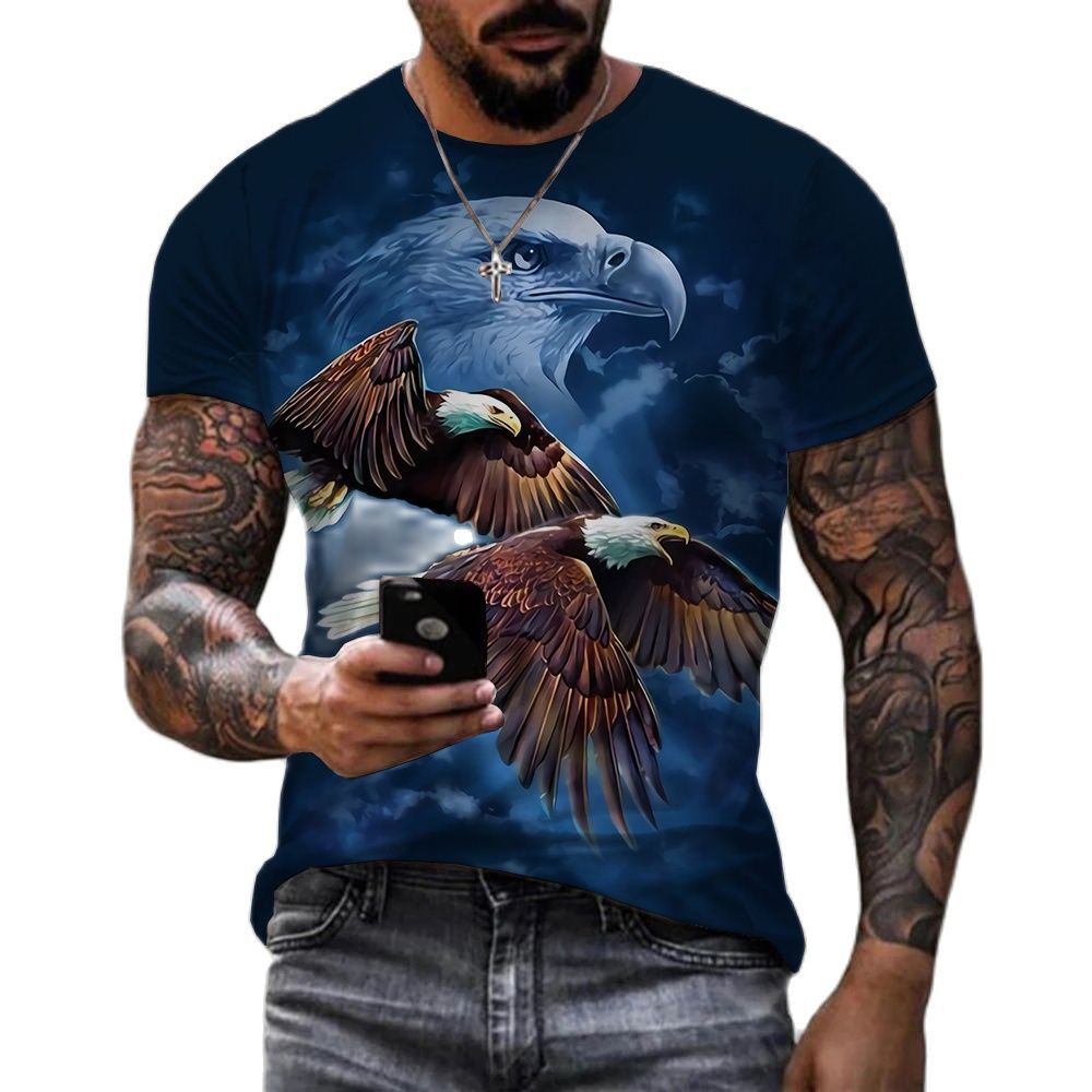 Men 3D Soaring Eagle Print T Shirt O Neck Short Sleeve Tee