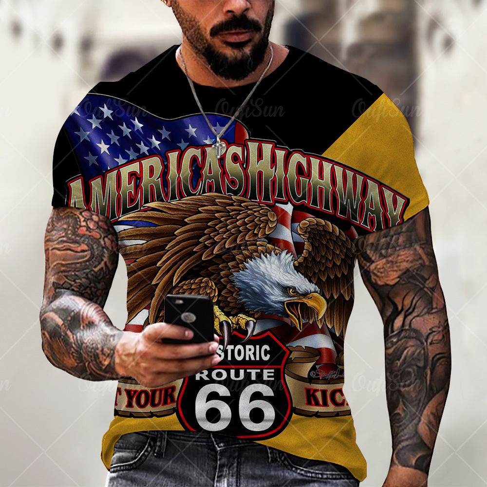 Men 3D Soaring Eagle Print T Shirt O Neck Short Sleeve Tee