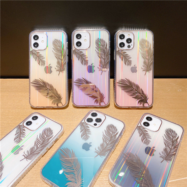 Aurora Feather Suitable For Apple 13 Mobile Phone Case IPhone 11 Gradient Color New 12Pro Max Foreign Trade New Style