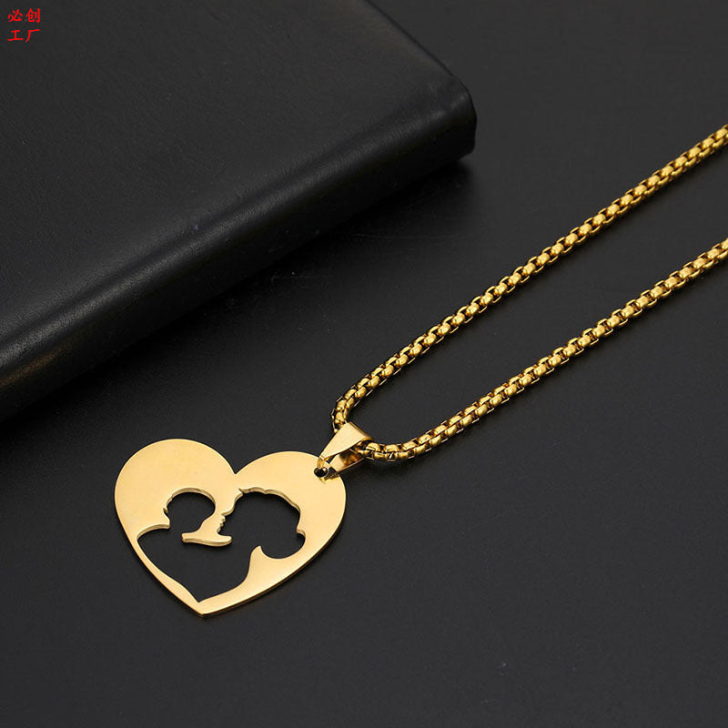 Wish Popular Fashion Peach Heart Love Hollow Parent-child Mother Baby Anniversary Cartoon Necklace