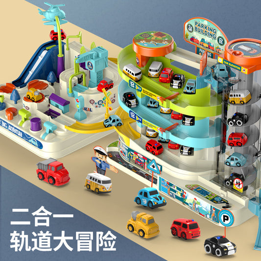 City Parking Lot Building Car Building Break Through The Big Adventure Rail Car Manual Electric Children's Parking Lot Toys