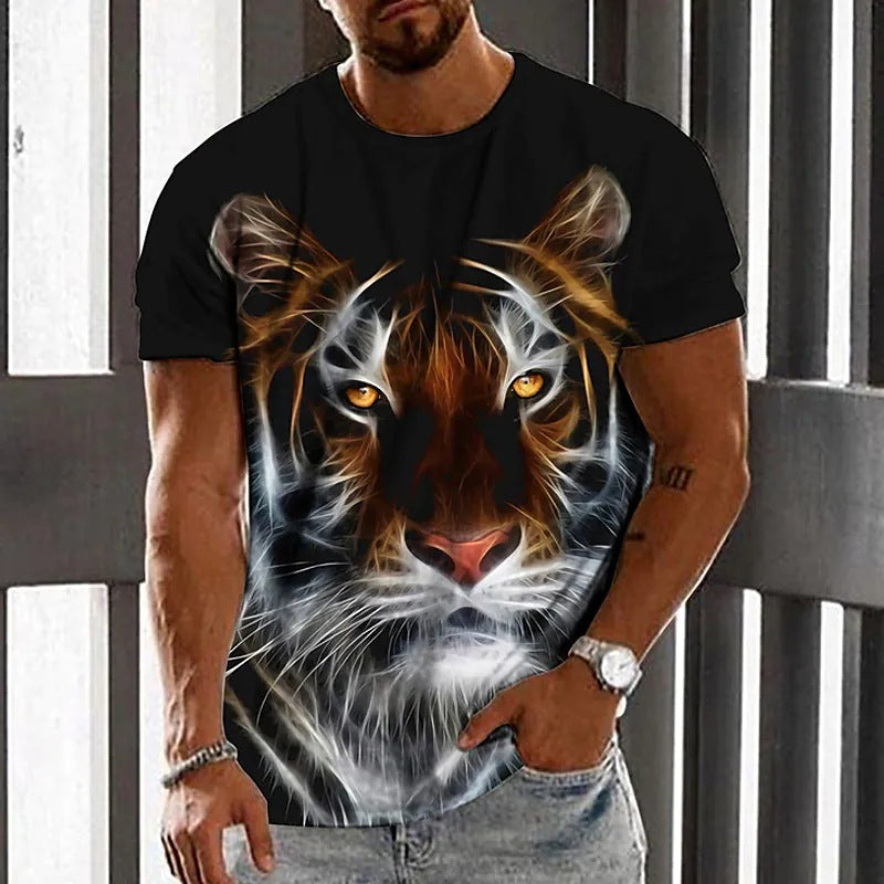 3D Animal Line Code Printing Men's Short Sleeve Cross-border Summer New Fashion T-Shirt