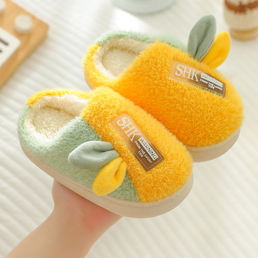 Children's Cotton Slippers Parent-child Shoes Plus Velvet Thick Soft Bottom Home Fashion Cartoon Boys And Girls Children Wool Slippers Cotton Slippers