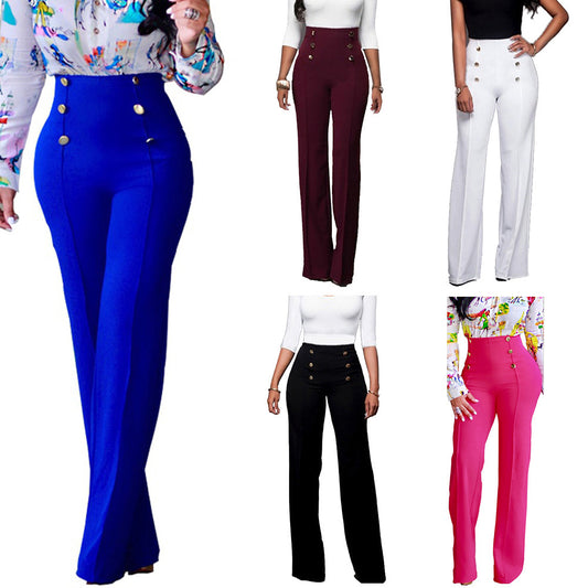 S2006-0 Cross-border Women's Fashion European And American Fashion Self-cultivation Personality Double-breasted Flared Trousers In Five Colors