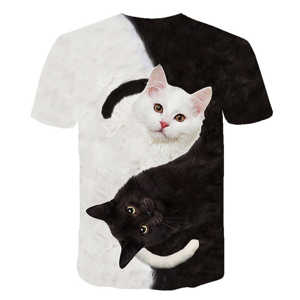 Casual Men's T-shirt Summer 3D Cat Pattern Printing Tide Brand Loose Short-sleeved Factory Spot