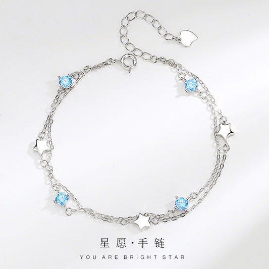 S925 Sterling Silver Star Bracelet Female Niche Design Student Korean Version Of Simple Personality Mori Valentine's Day Birthday Gift