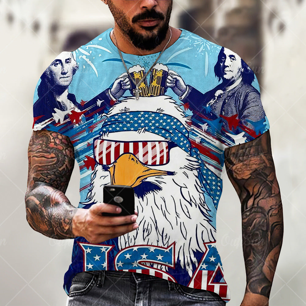 Men 3D Soaring Eagle Print T Shirt O Neck Short Sleeve Tee