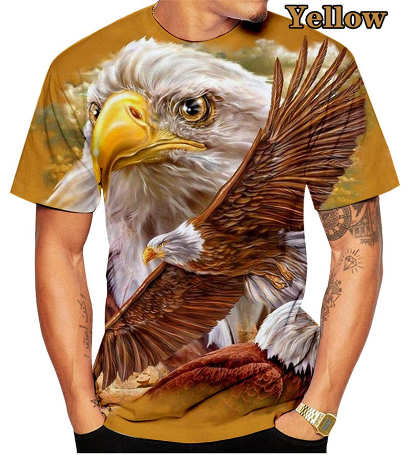 Men 3D Soaring Eagle Print T Shirt O Neck Short Sleeve Tee