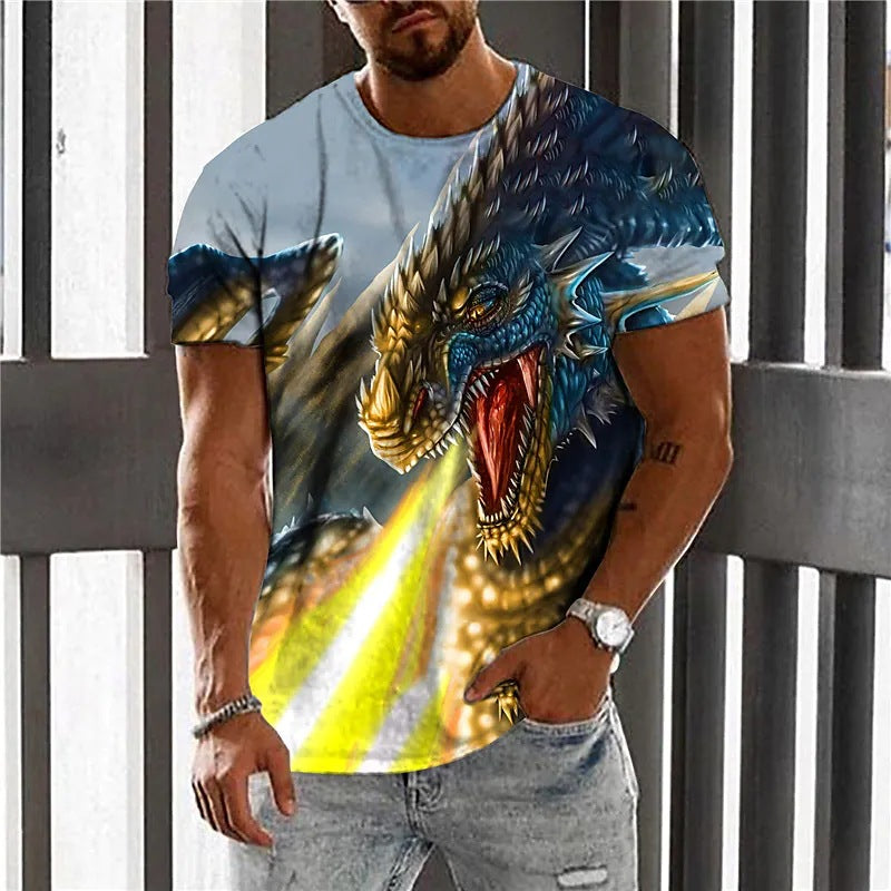 3D Animal Line Code Printing Men's Short Sleeve Cross-border Summer New Fashion T-Shirt