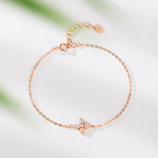 Vibrato S925 Sterling Silver Light Luxury Niche Design Sense Four-leaf Clover Bracelet Fashion Wild Rose Gold Bracelet Female