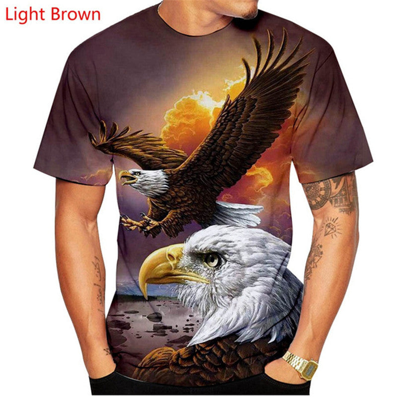 Men 3D Soaring Eagle Print T Shirt O Neck Short Sleeve Tee