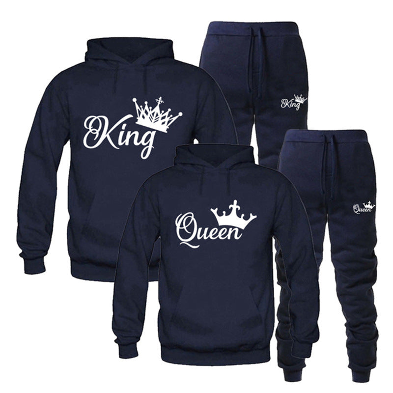 2022 Fashion Fall Winter Sports Suit King Or Queen Print Couple 2 Piece Hoodie And Pants