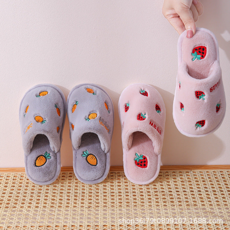 Children's Cotton Slippers Winter Boys And Girls Baby Indoor Home Non-slip Cartoon Plush Bag With Children's Fruit Cotton Slippers