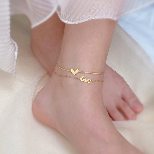 High Sense Anklet Female Iins Net Red Color Does Not Fade Foot Rope Letter Love Anklet Simple Anklet Fashion Foot Chain