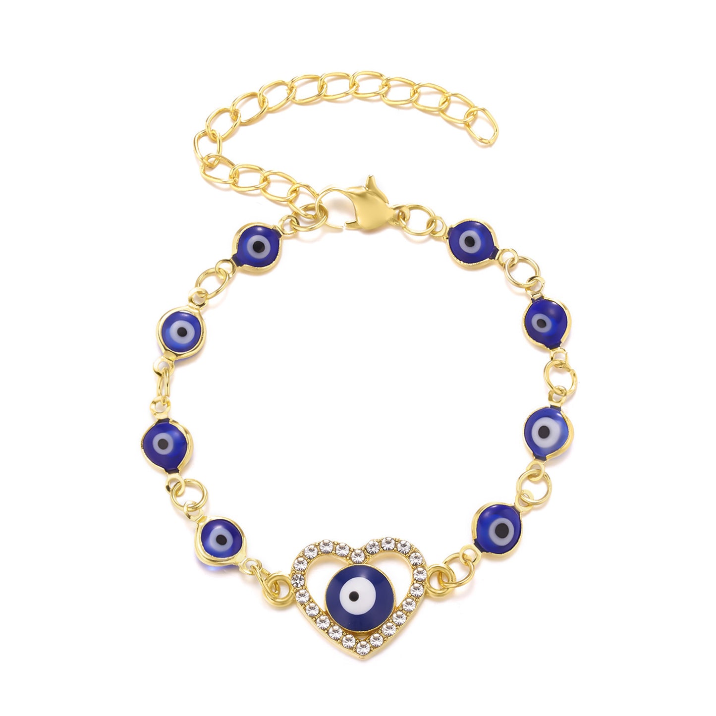 Cross-border Hot Selling Evil Eye Bracelet Palm Starfish Love Blue Eyes Double Layer Full Diamond Chain Adjustable Bracelet