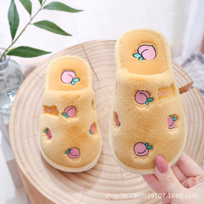 Children's Cotton Slippers Winter Boys And Girls Baby Indoor Home Non-slip Cartoon Plush Bag With Children's Fruit Cotton Slippers