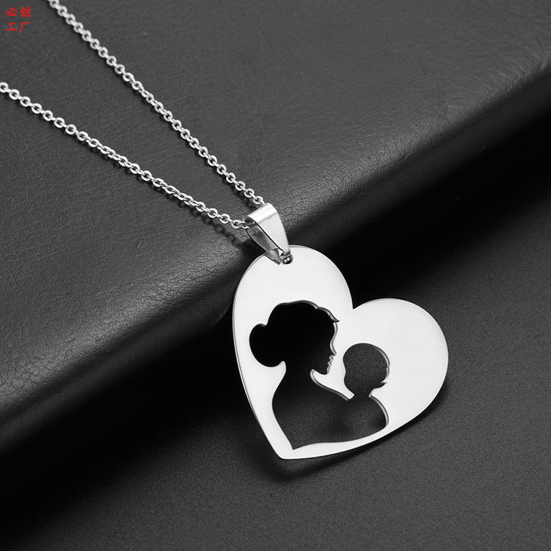 Wish Popular Fashion Peach Heart Love Hollow Parent-child Mother Baby Anniversary Cartoon Necklace