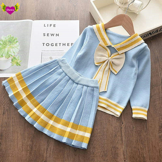 Girls Spring Clothes Set Long Sleeve Sweater Shirt Skirt Bow