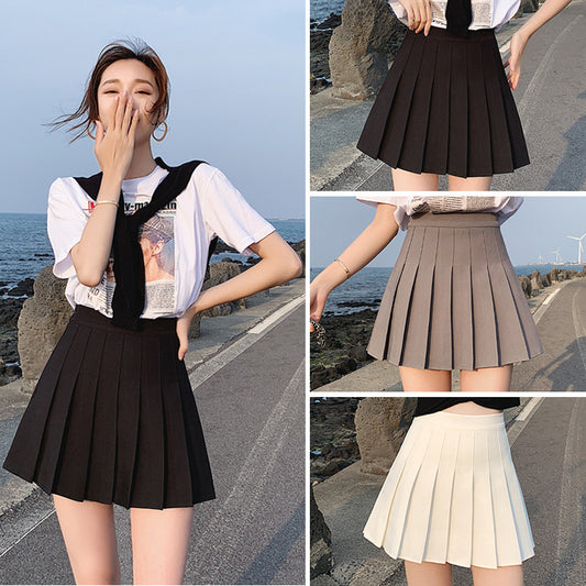 High Waist Pleated Skirt Skirt Female Summer Gray Spring High Waist White Small Short Skirt Black Large Size Fat Mm