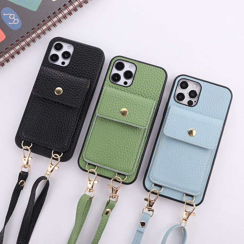 Cross-border Special Fashion Mobile Phone Bag Suitable For Iphone 12promax Mobile Phone Shell Leather Portable Change Card Bag