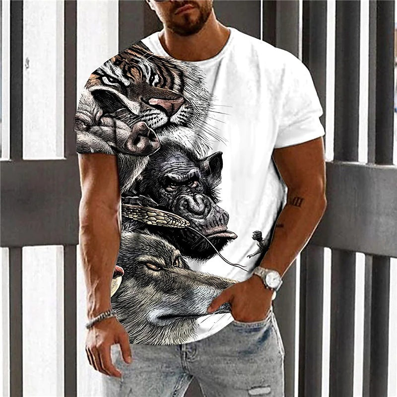 3D Animal Line Code Printing Men's Short Sleeve Cross-border Summer New Fashion T-Shirt