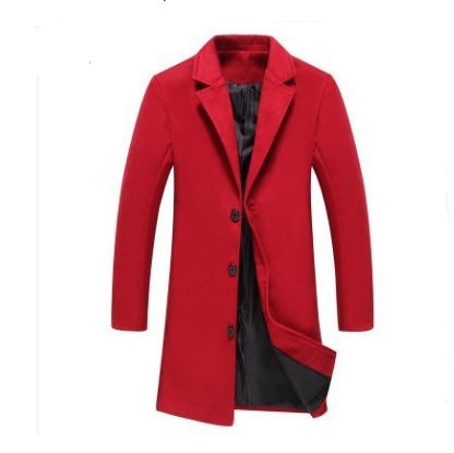 men's long slim fit solid color woolen trench coat