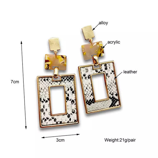 F.J4Z New Vintage Leopard Earrings for Women Fashion Classic Leather Square Earring Geometric Drop Earrings Gifts Dropship